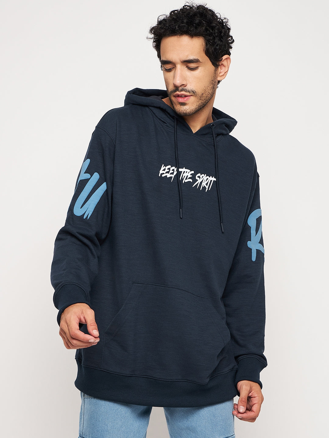 Navy Hustle Hard Relaxed Fit Hoody