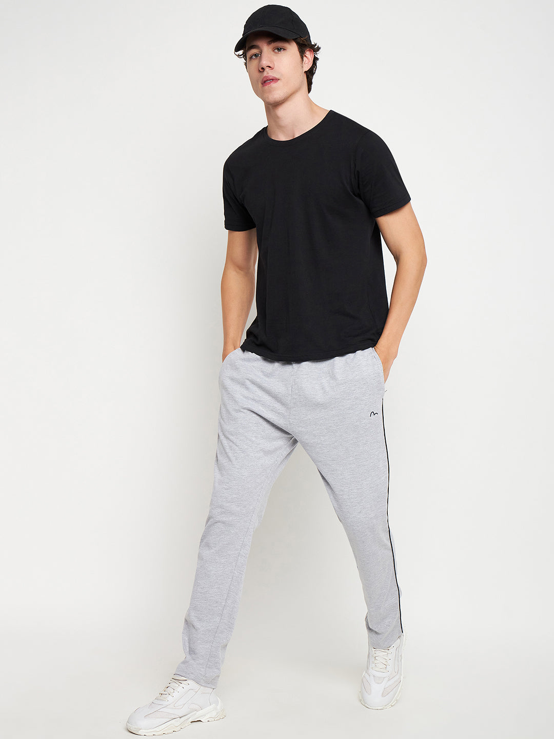 Grey Melange Relaxed Track Pants