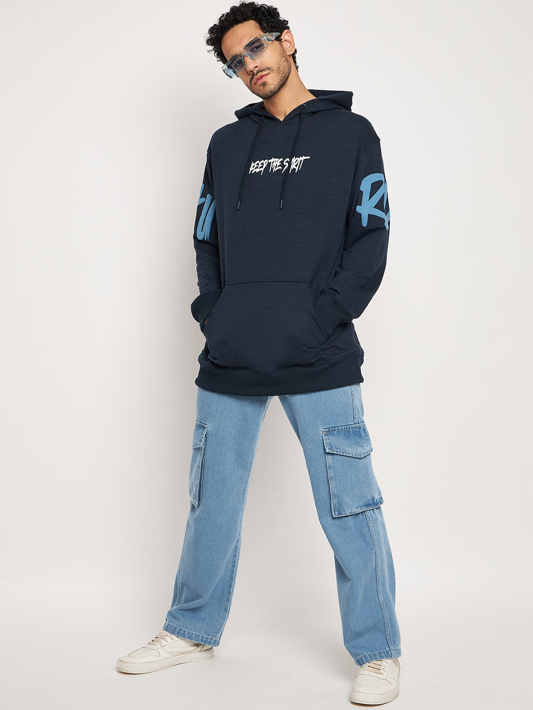 Navy Hustle Hard Relaxed Fit Hoody