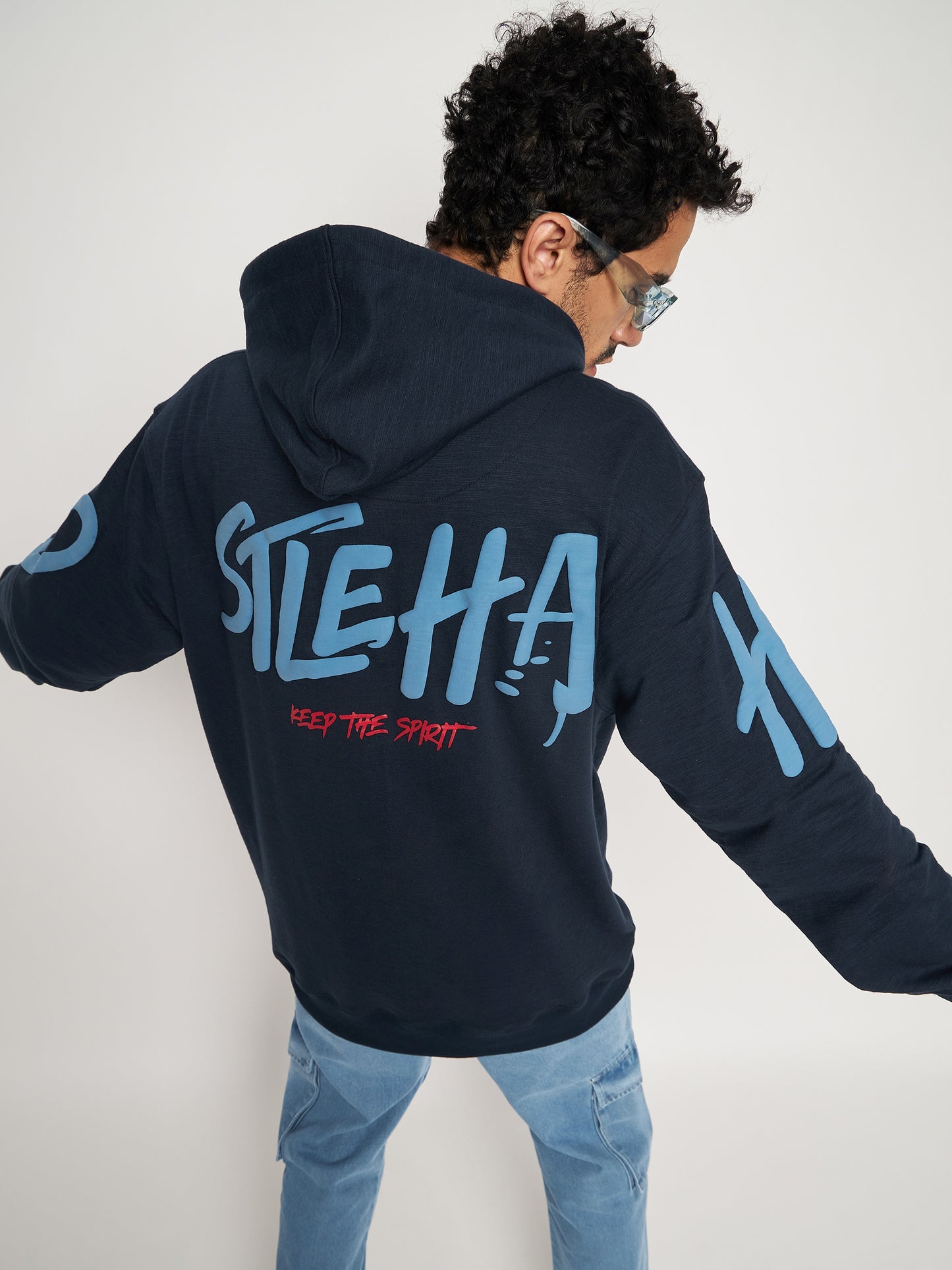 Navy Hustle Hard Relaxed Fit Hoody